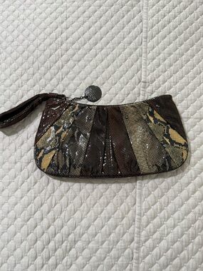 VTG Nine West Brown and Tan Snake-Print Wristlet Clutch BRAND NEW